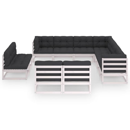 11 pcs conj. lounge de jardim c/ almofadões pinho maciço branco - Leva - Me - Contigo