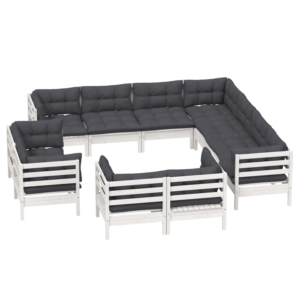 11 pcs conj. lounge de jardim c/ almofadões pinho maciço branco - Leva - Me - Contigo