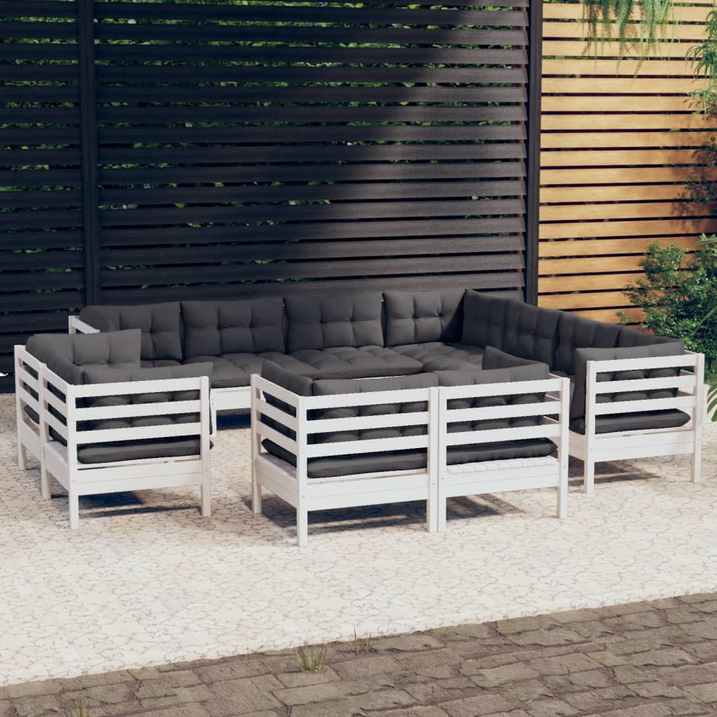 11 pcs conj. lounge de jardim c/ almofadões pinho maciço branco - Leva - Me - Contigo