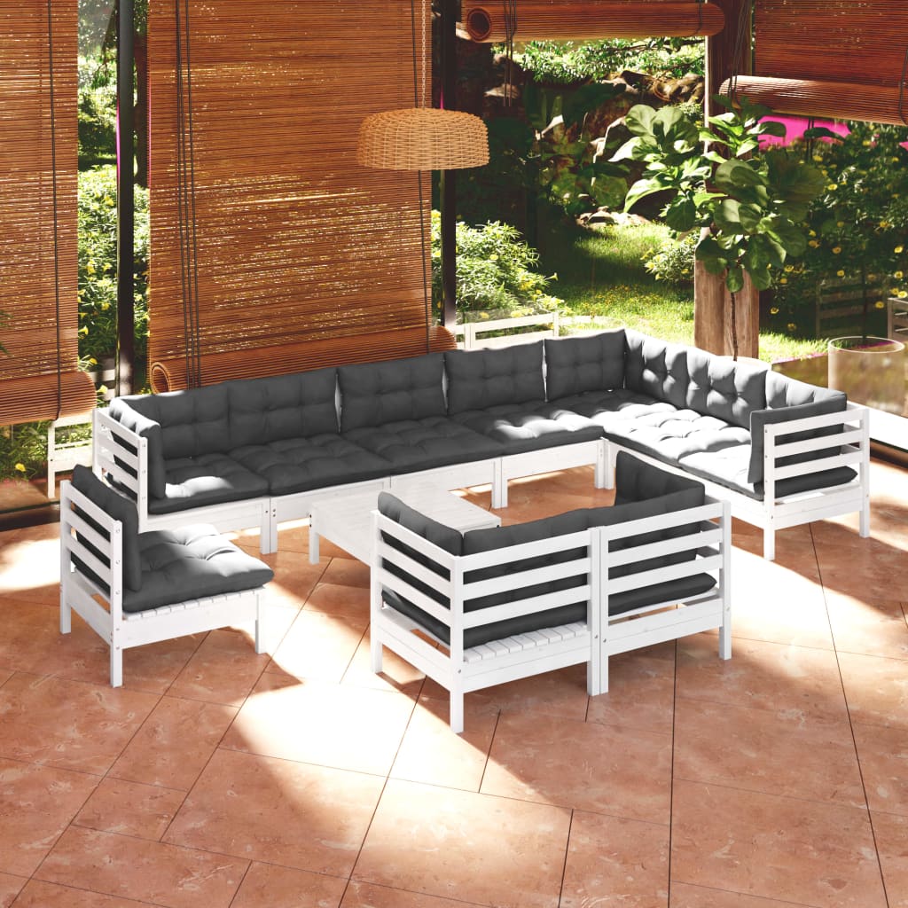 11 pcs conj. lounge de jardim c/ almofadões pinho maciço branco - Leva - Me - Contigo