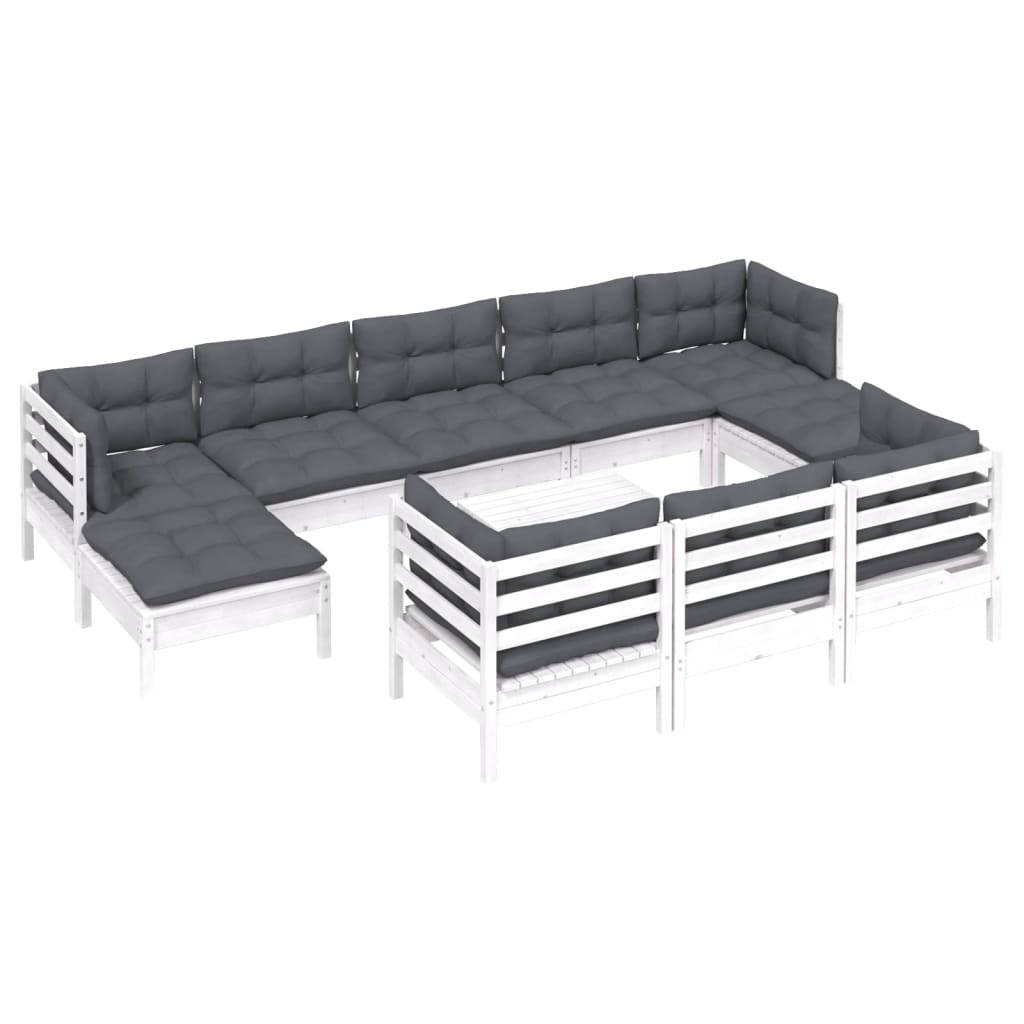 11 pcs conj. lounge de jardim c/ almofadões pinho maciço branco - Leva - Me - Contigo