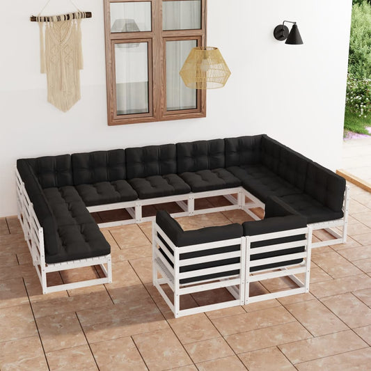 11 pcs conj. lounge de jardim c/ almofadões pinho maciço branco - Leva - Me - Contigo