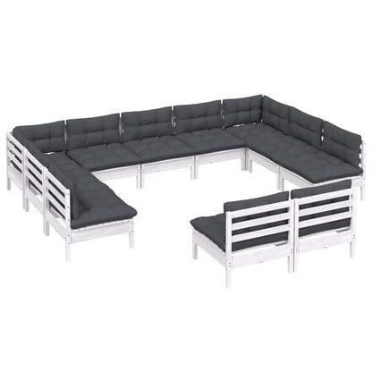 11 pcs conj. lounge de jardim c/ almofadões pinho maciço branco - Leva - Me - Contigo