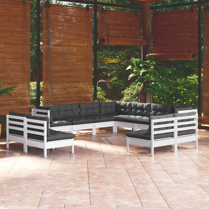 11 pcs conj. lounge de jardim c/ almofadões pinho maciço branco - Leva - Me - Contigo