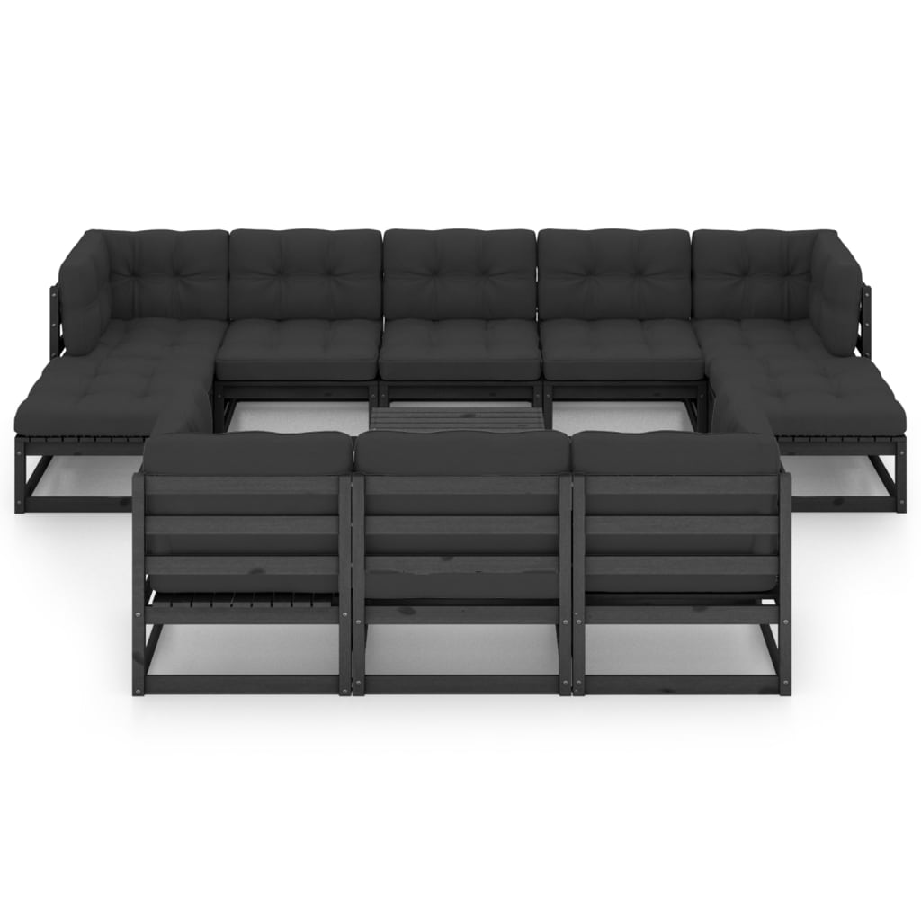 11 pcs conj. lounge de jardim c/ almofadões pinho maciço preto - Leva - Me - Contigo