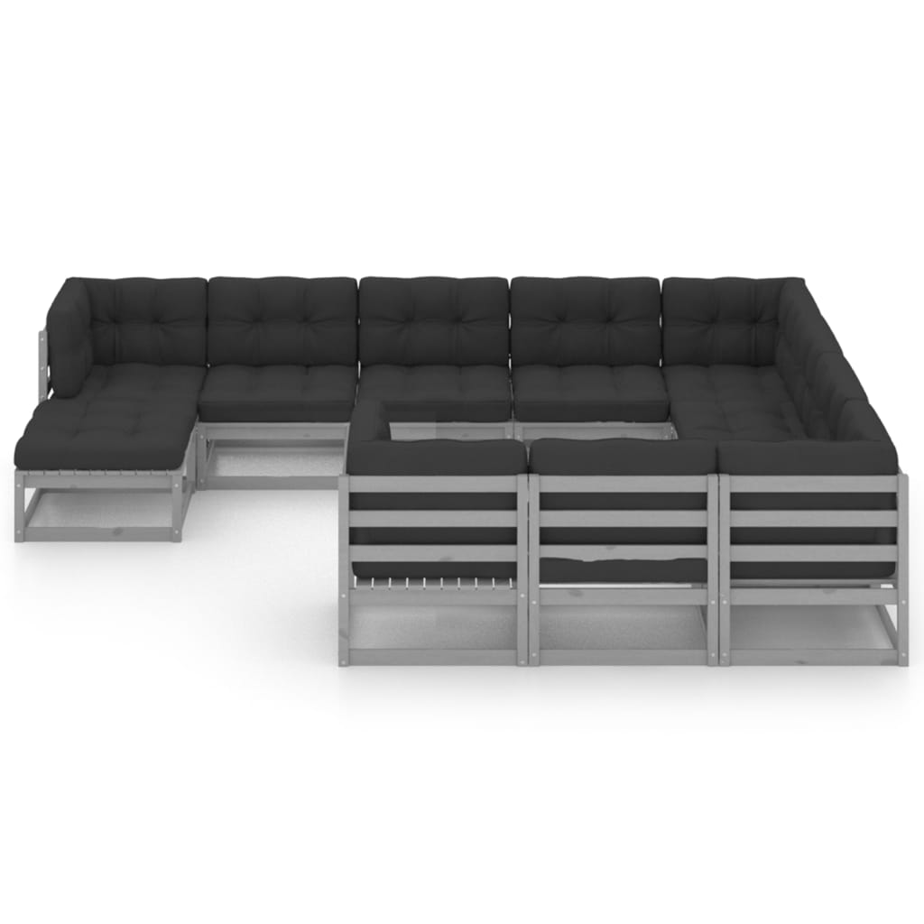 11 pcs conj. lounge jardim c/ almofadões pinho maciço cinzento - Leva - Me - Contigo