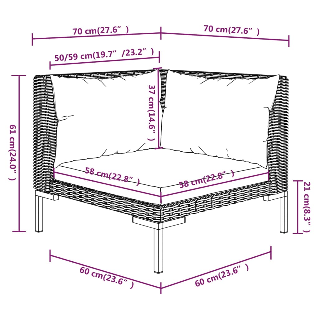 11 pcs conj. lounge jardim c/ almofadões vime PE cinza - escuro - Leva - Me - Contigo