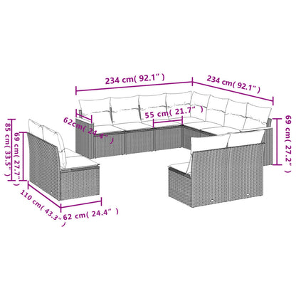 11 pcs conj. sofás jardim c/ almofadões vime PE bege misturado - Leva - Me - Contigo