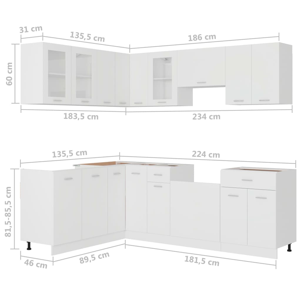 11 pcs conjunto armários de cozinha contraplacado branco - Leva - Me - Contigo