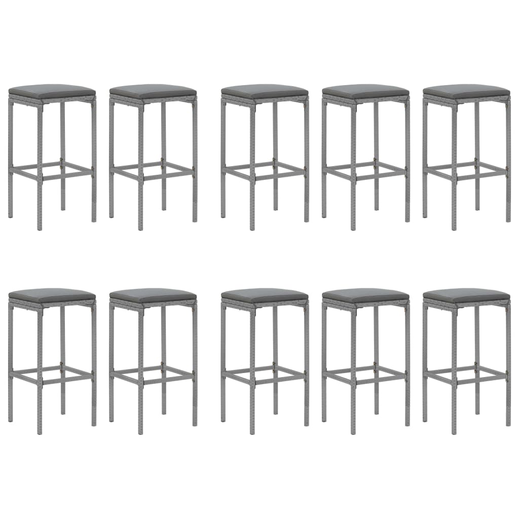 11 pcs conjunto de bar p/ jardim c/ almofadões vime PE cinzento - Leva - Me - Contigo