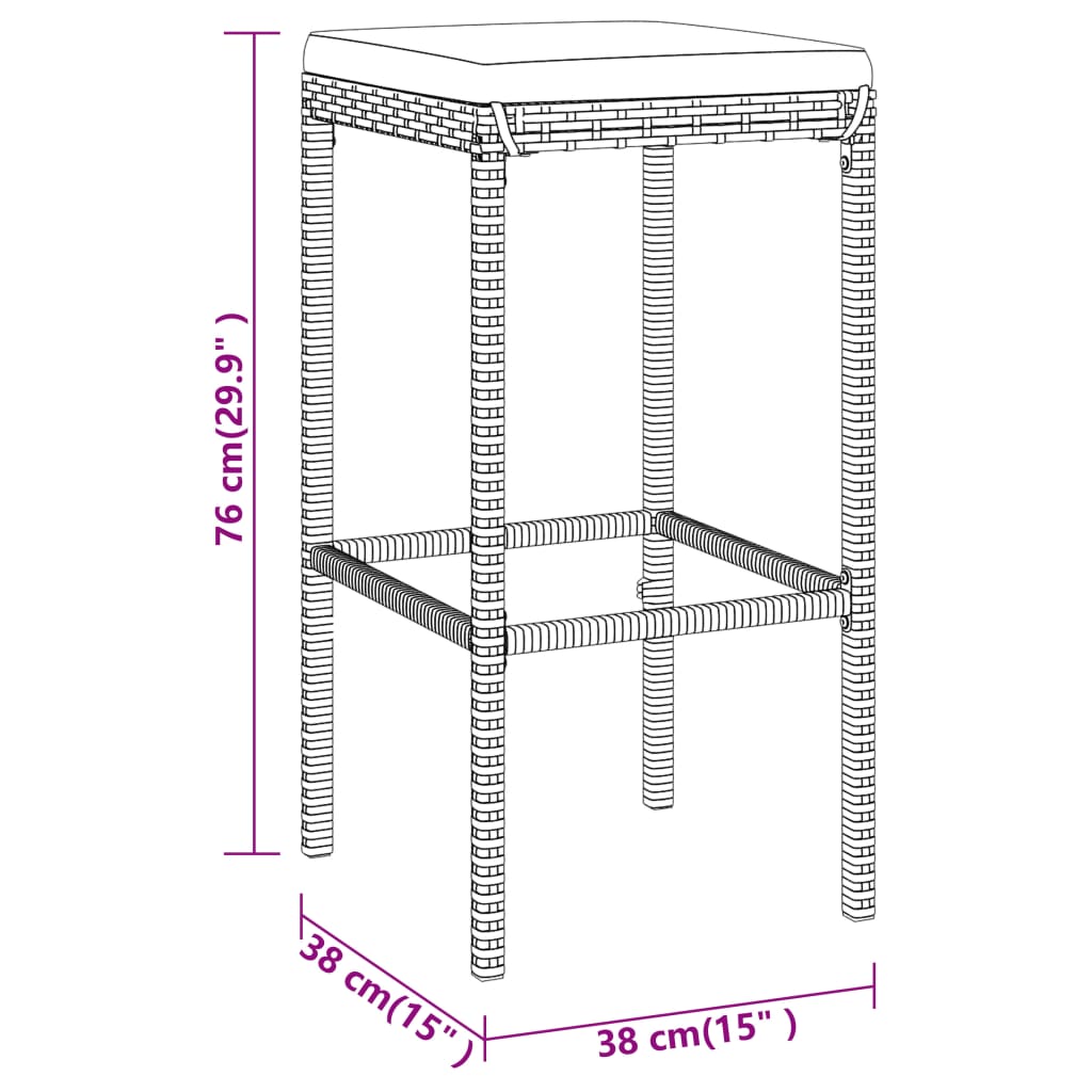 11 pcs conjunto de bar p/ jardim c/ almofadões vime PE cinzento - Leva - Me - Contigo