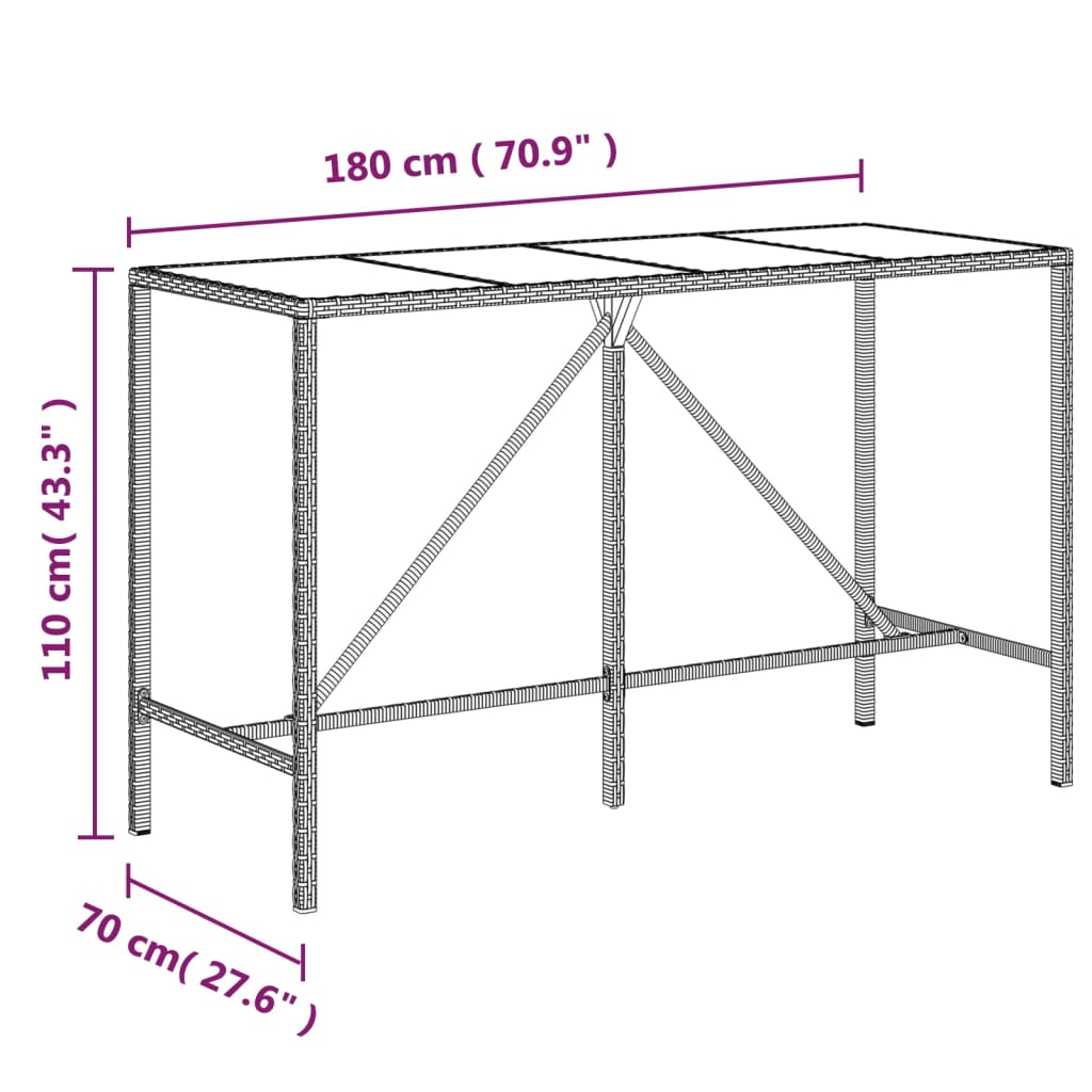 11 pcs conjunto de bar p/ jardim c/ almofadões vime PE cinzento - Leva - Me - Contigo