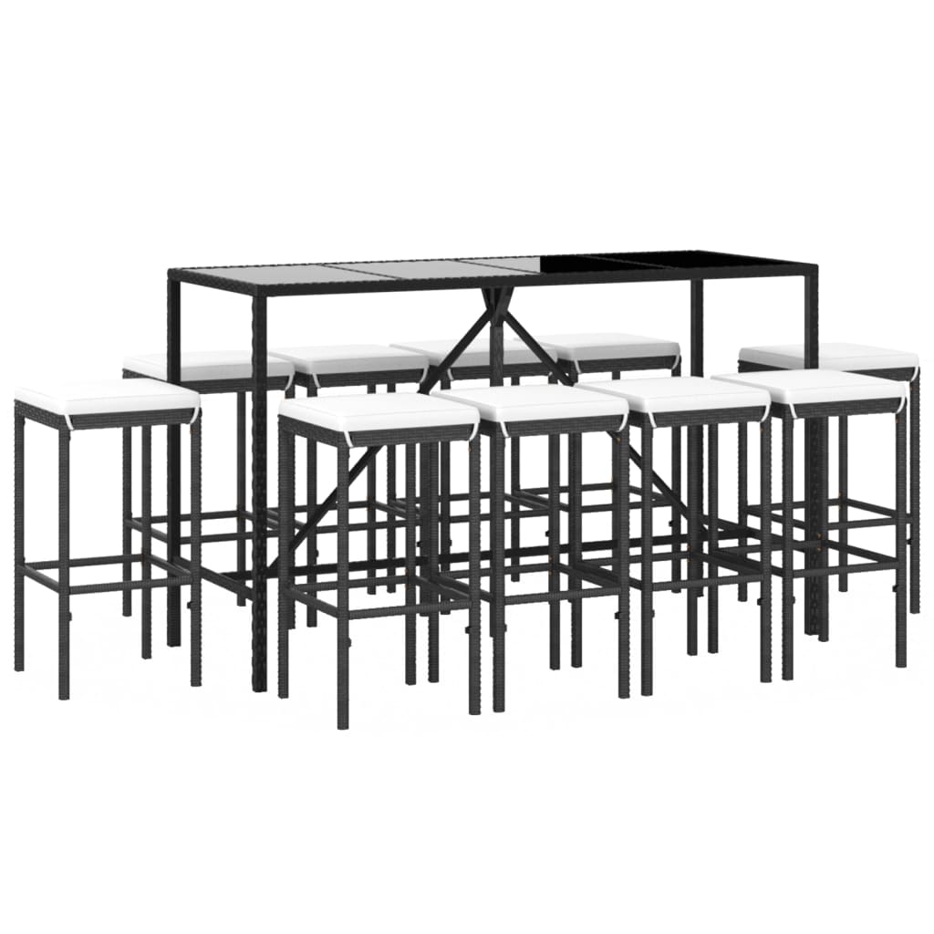 11 pcs conjunto de bar p/ jardim c/ almofadões vime PE preto - Leva - Me - Contigo