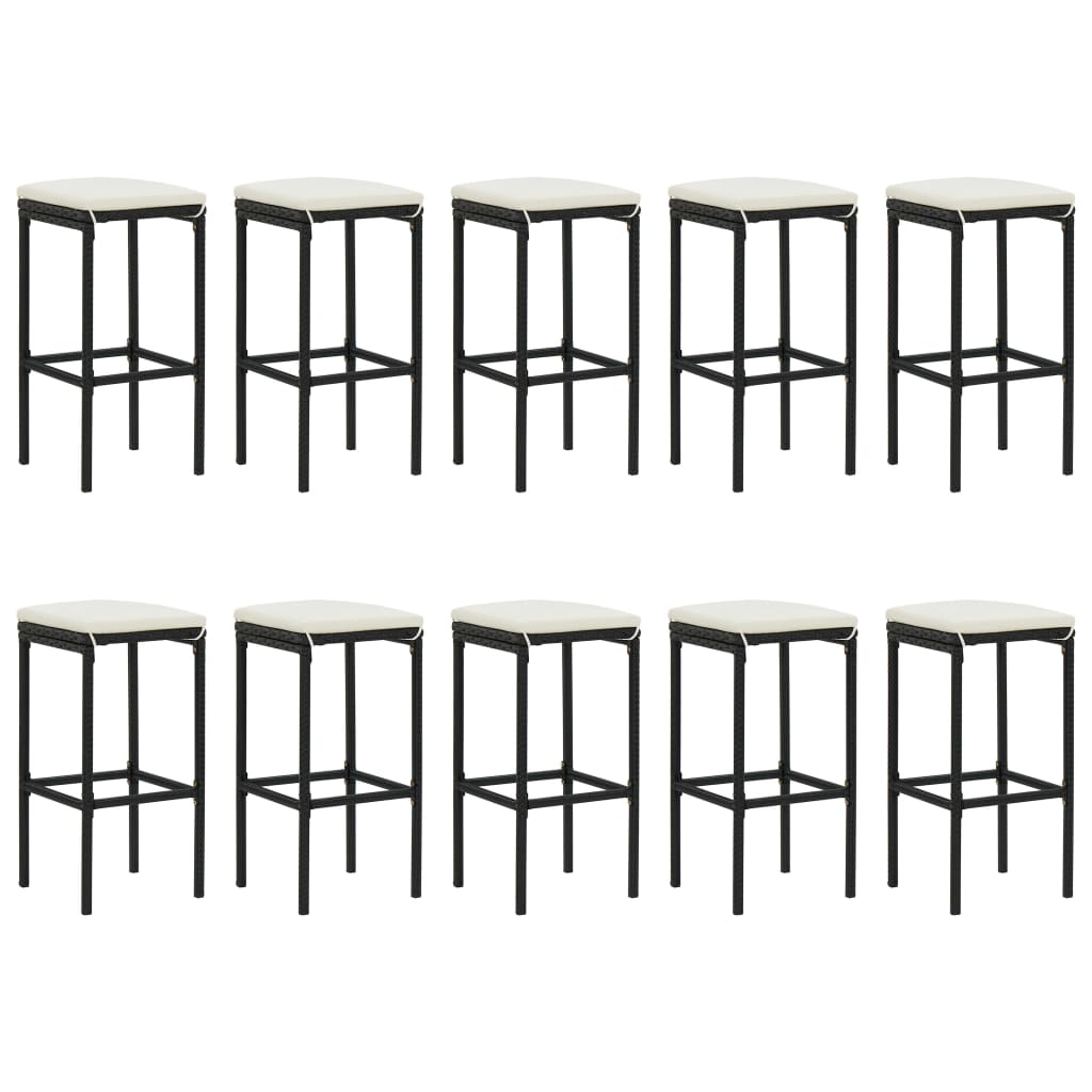 11 pcs conjunto de bar p/ jardim c/ almofadões vime PE preto - Leva - Me - Contigo