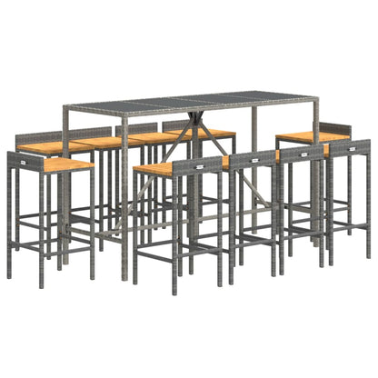 11 pcs conjunto de bar p/ jardim vime PE/acácia maciça cinzento - Leva - Me - Contigo