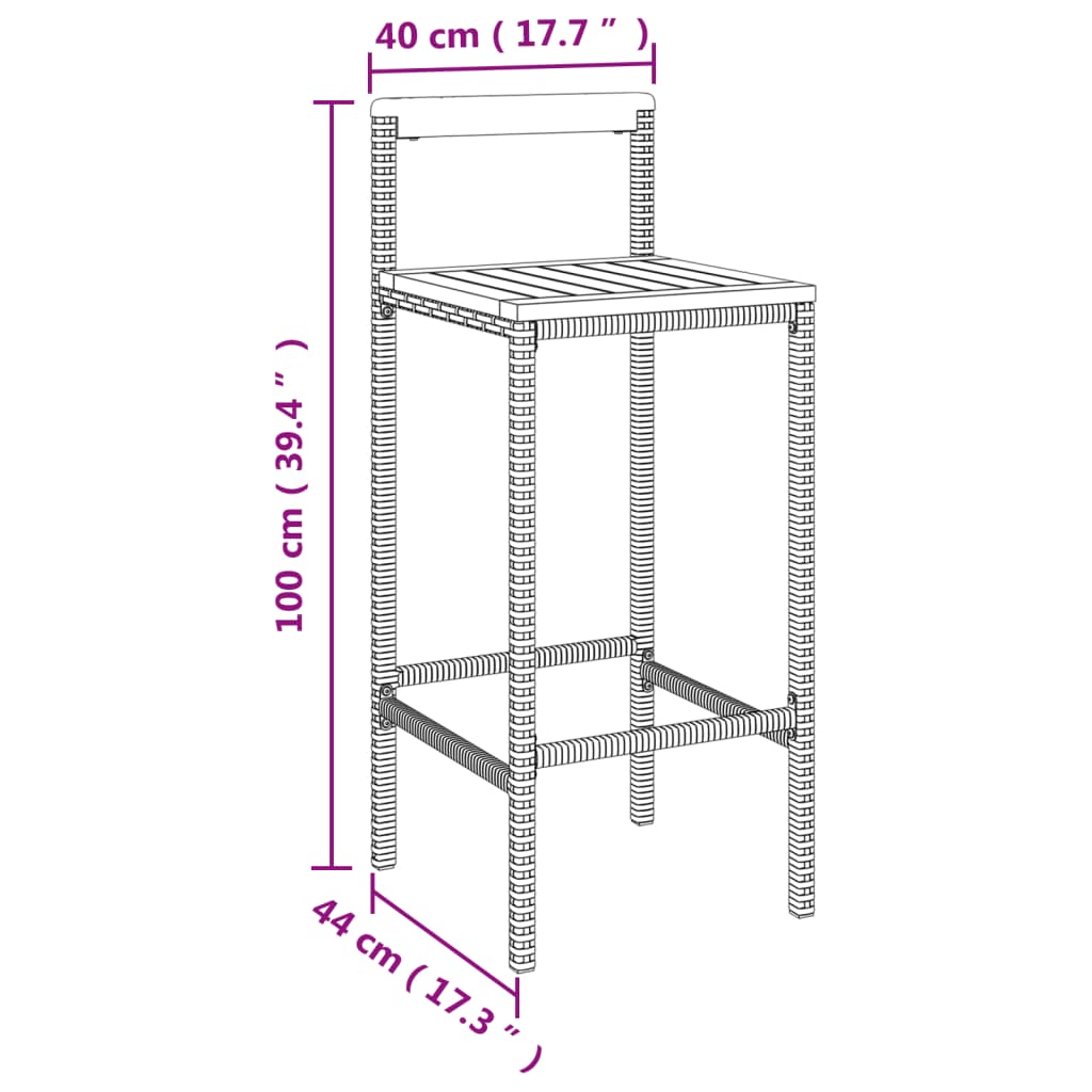 11 pcs conjunto de bar p/ jardim vime PE/acácia maciça preto - Leva - Me - Contigo