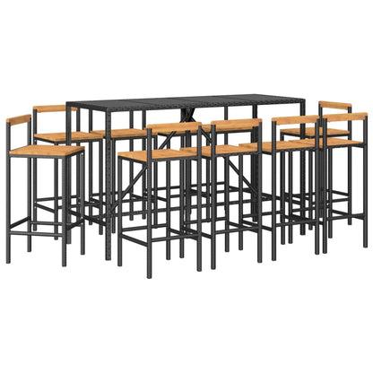 11 pcs conjunto de bar p/ jardim vime PE/acácia maciça preto - Leva - Me - Contigo