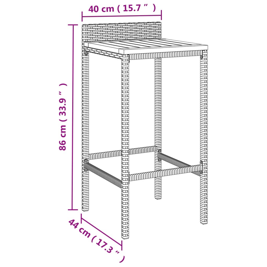 11 pcs conjunto de bar p/ jardim vime PE/acácia maciça preto - Leva - Me - Contigo