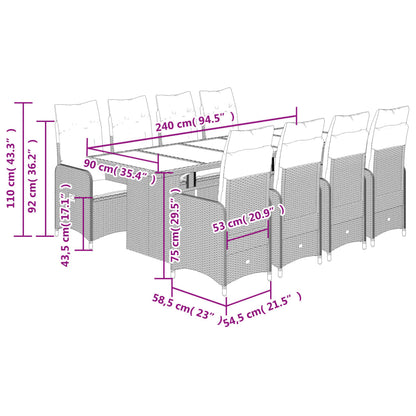 11 pcs conjunto de bistrô p/ jardim c/ almofadões vime PE bege - Leva - Me - Contigo