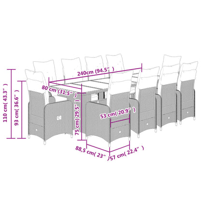 11 pcs conjunto de bistrô p/ jardim c/ almofadões vime PE preto - Leva - Me - Contigo