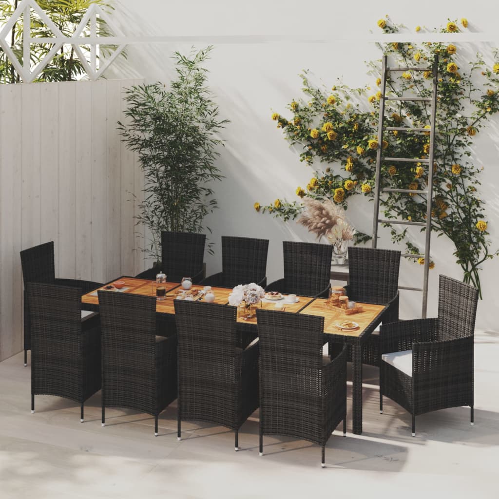 11 pcs conjunto de jantar exterior c/ almofadões vime PE preto - Leva - Me - Contigo