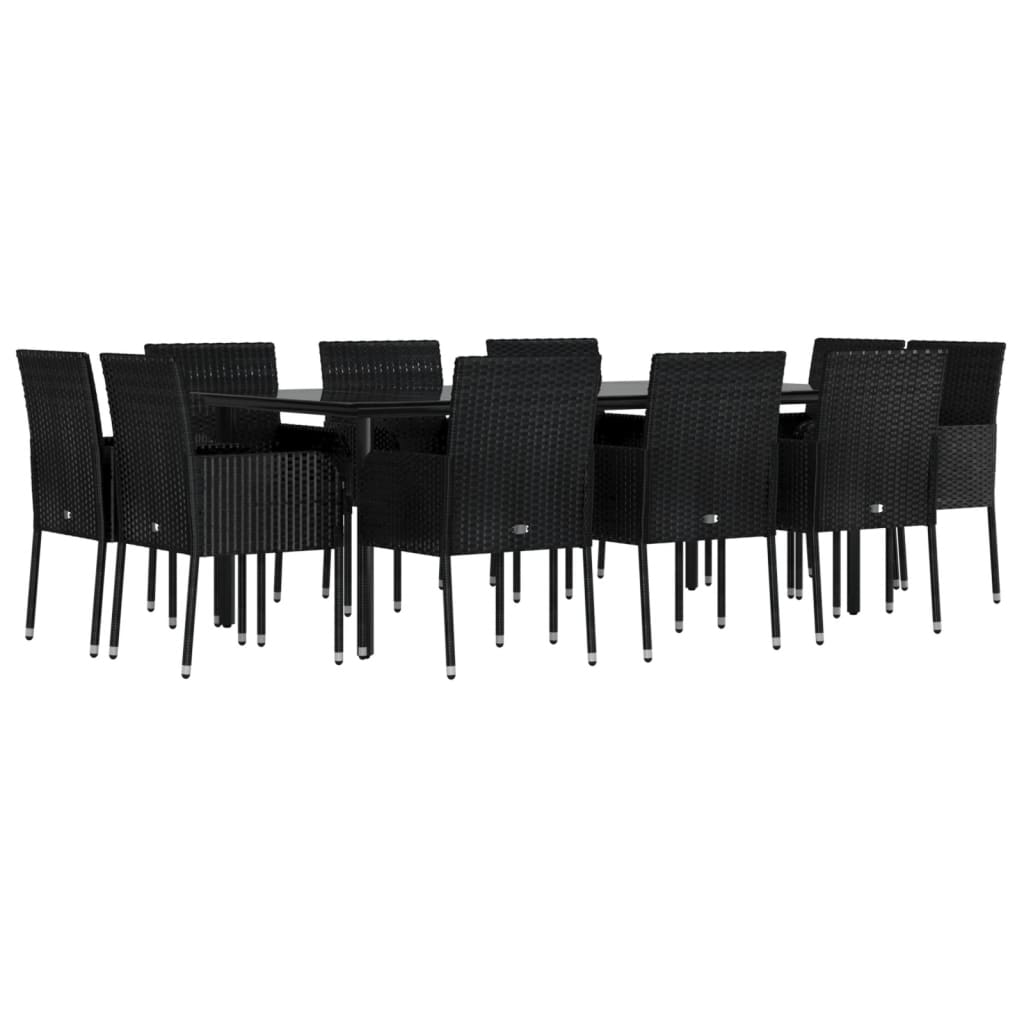 11 pcs conjunto de jantar p/ jardim c/ almofadões vime PE preto - Leva - Me - Contigo