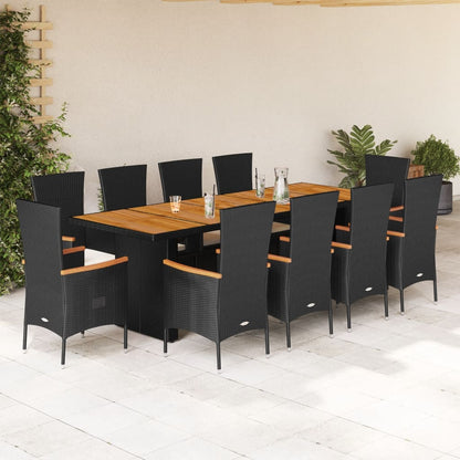 11 pcs conjunto de jantar p/ jardim c/ almofadões vime PE preto - Leva - Me - Contigo