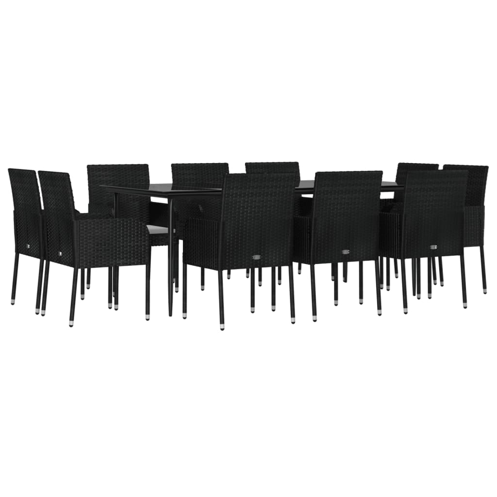 11 pcs conjunto de jantar p/ jardim c/ almofadões vime PE preto - Leva - Me - Contigo