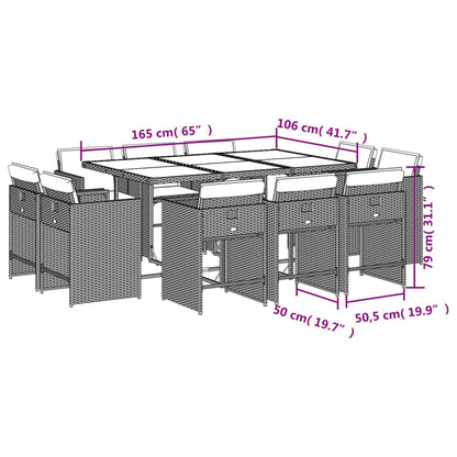 11 pcs conjunto de jantar p/ jardim c/ almofadões vime PE preto - Leva - Me - Contigo