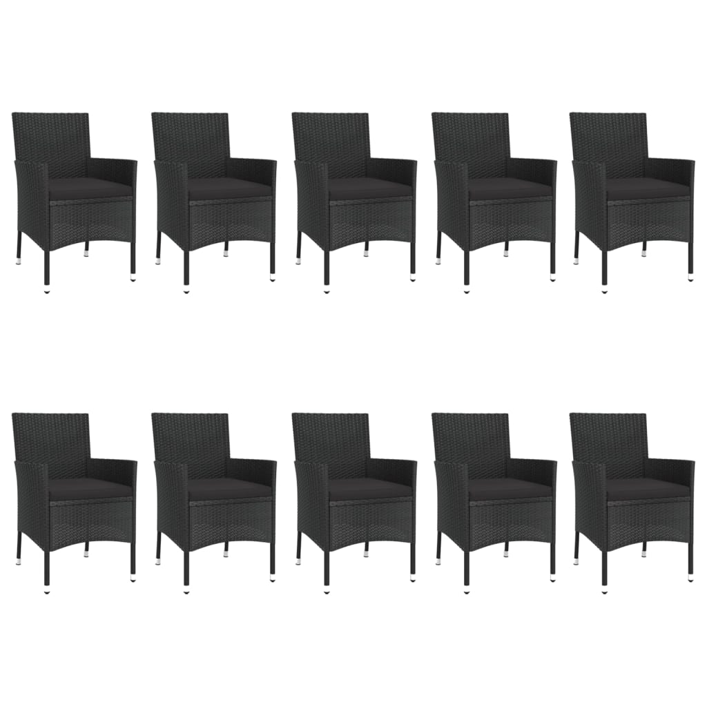 11 pcs conjunto de jantar p/ jardim c/ almofadões vime PE preto - Leva - Me - Contigo