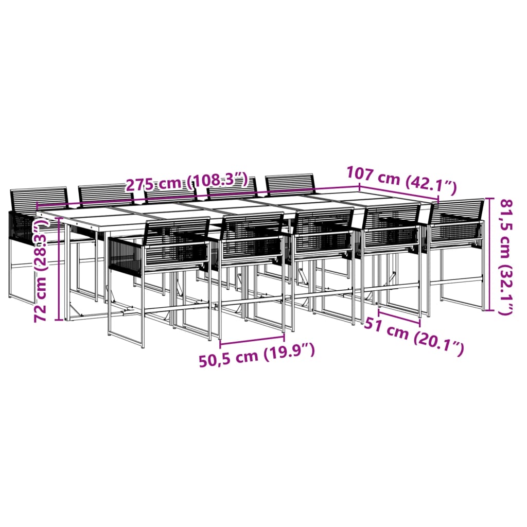 11 pcs conjunto de jantar p/ jardim c/ almofadões vime PE preto - Leva - Me - Contigo