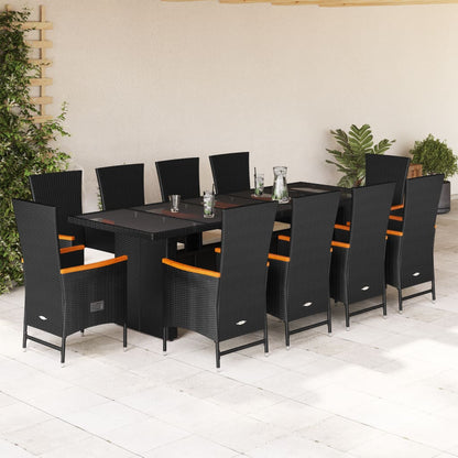 11 pcs conjunto de jantar p/ jardim c/ almofadões vime PE preto - Leva - Me - Contigo