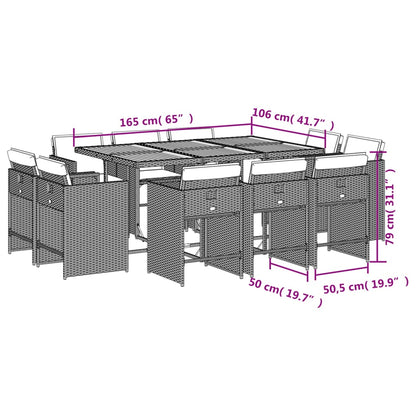 11 pcs conjunto de jantar p/ jardim c/ almofadões vime PE preto - Leva - Me - Contigo