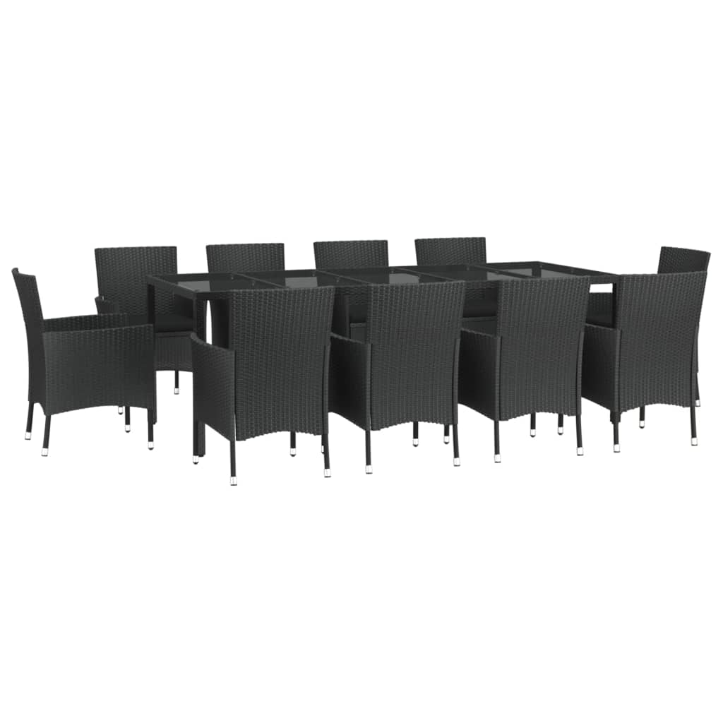 11 pcs conjunto de jantar p/ jardim c/ almofadões vime PE preto - Leva - Me - Contigo