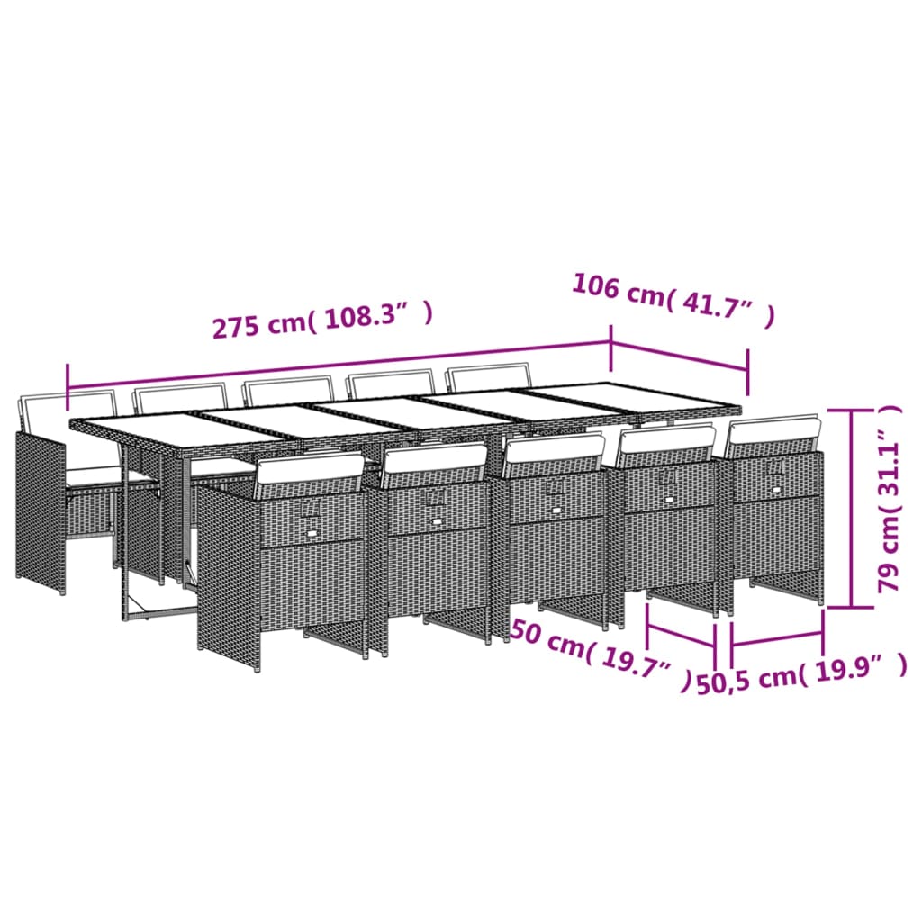 11 pcs conjunto de jantar p/ jardim com almofadões vime PE bege - Leva - Me - Contigo