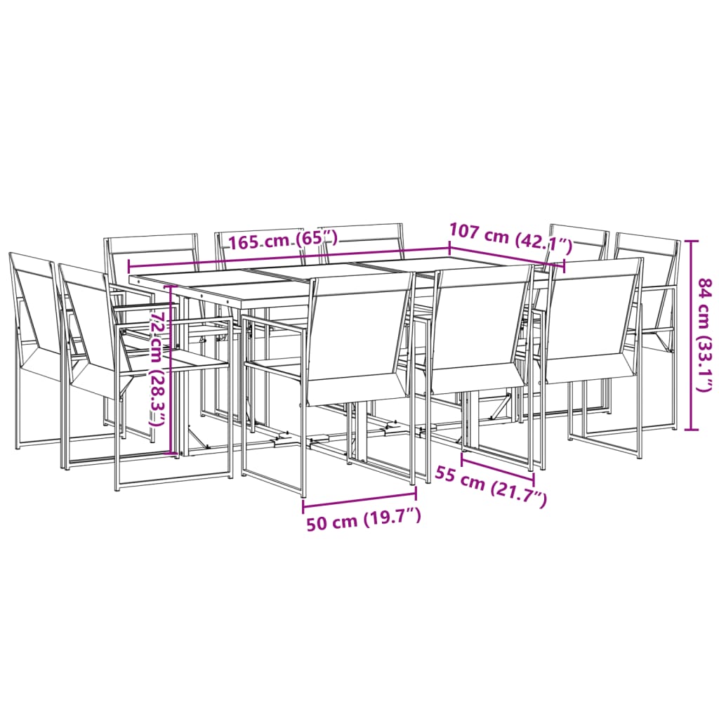 11 pcs conjunto de jantar para jardim textilene preto - Leva - Me - Contigo