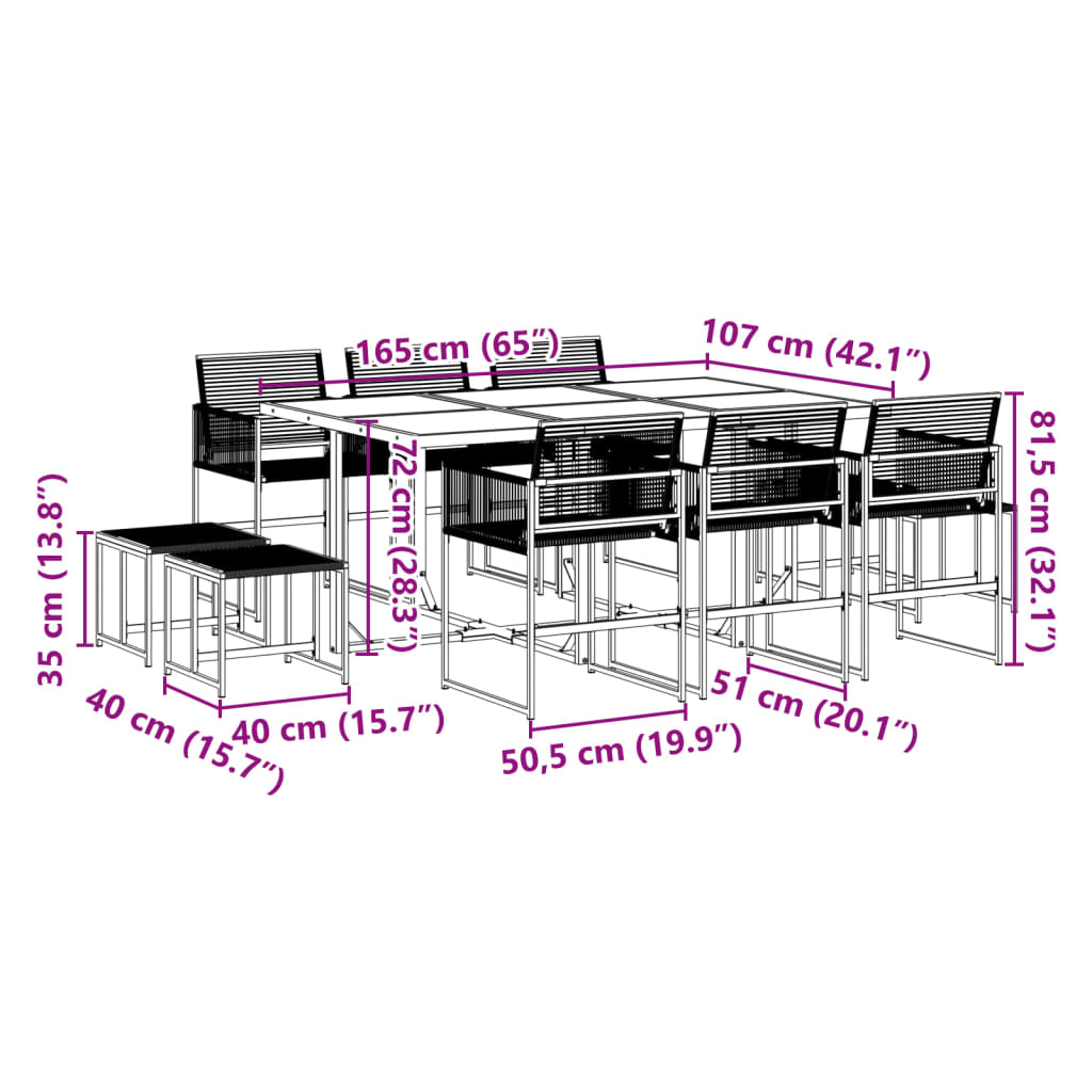 11 pcs conjunto de jantar para jardim vime PE preto - Leva - Me - Contigo