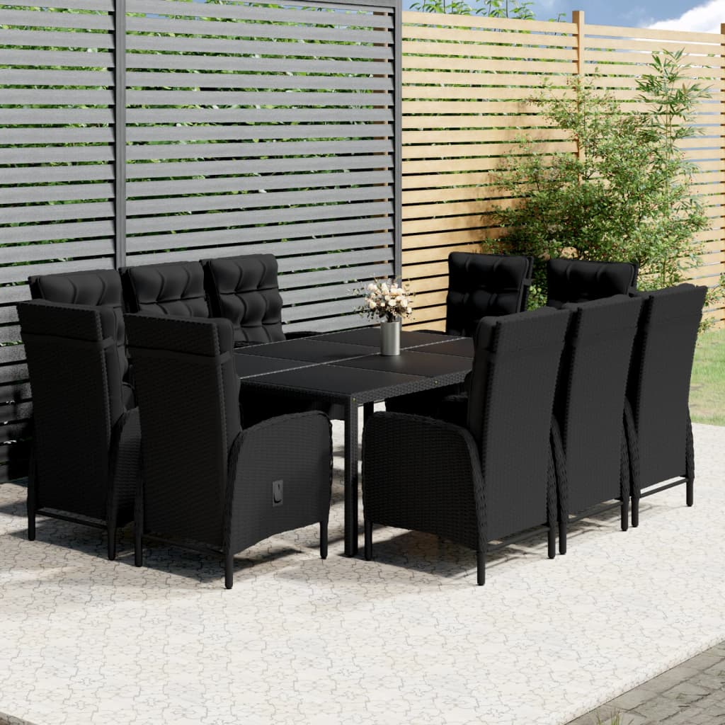 11 pcs conjunto de jantar para jardim vime PE preto - Leva - Me - Contigo