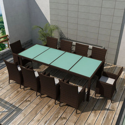 11 pcs conjunto jantar exterior com almofadões vime PE castanho - Leva - Me - Contigo