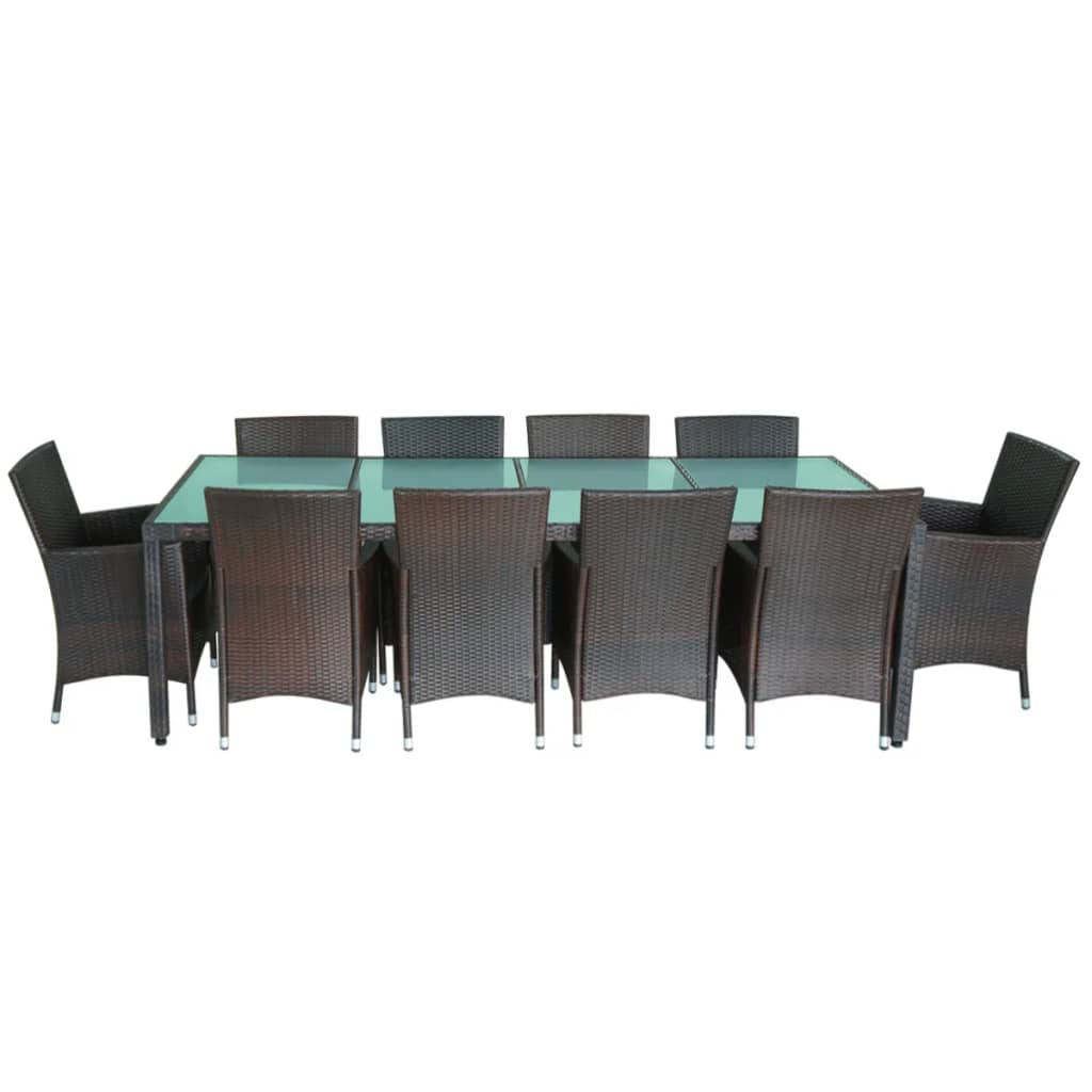 11 pcs conjunto jantar exterior com almofadões vime PE castanho - Leva - Me - Contigo