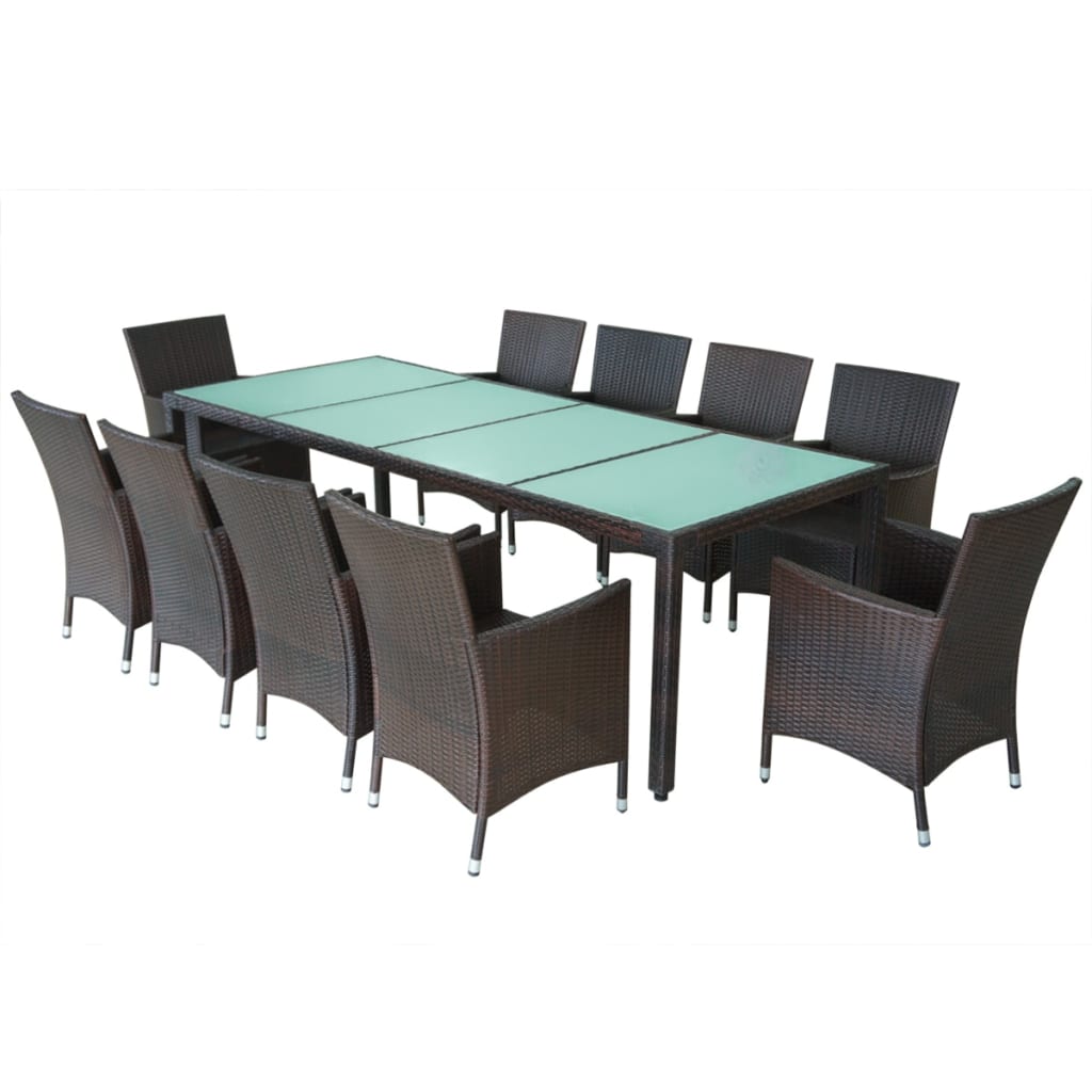 11 pcs conjunto jantar exterior com almofadões vime PE castanho - Leva - Me - Contigo