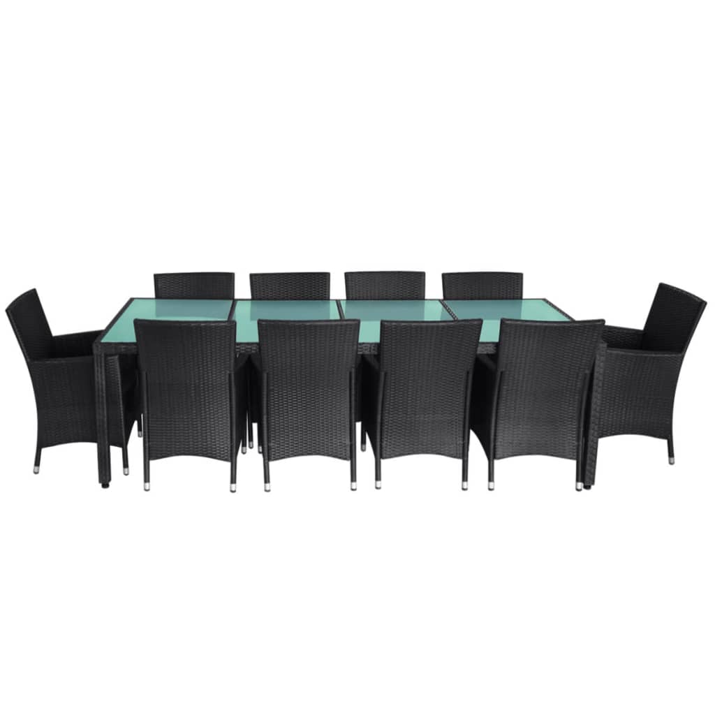 11 pcs conjunto jantar exterior com almofadões vime PE preto - Leva - Me - Contigo