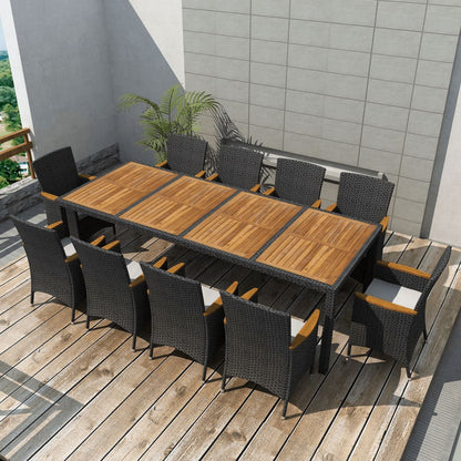 11 pcs conjunto jantar exterior com almofadões vime PE preto - Leva - Me - Contigo