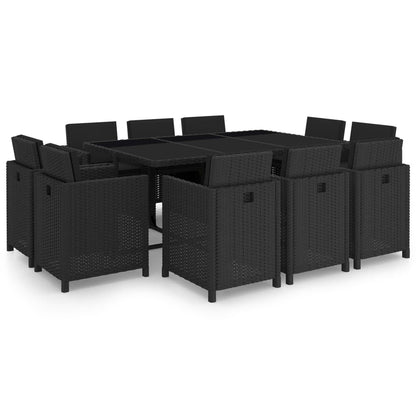 11 pcs conjunto jantar exterior com almofadões vime PE preto - Leva - Me - Contigo