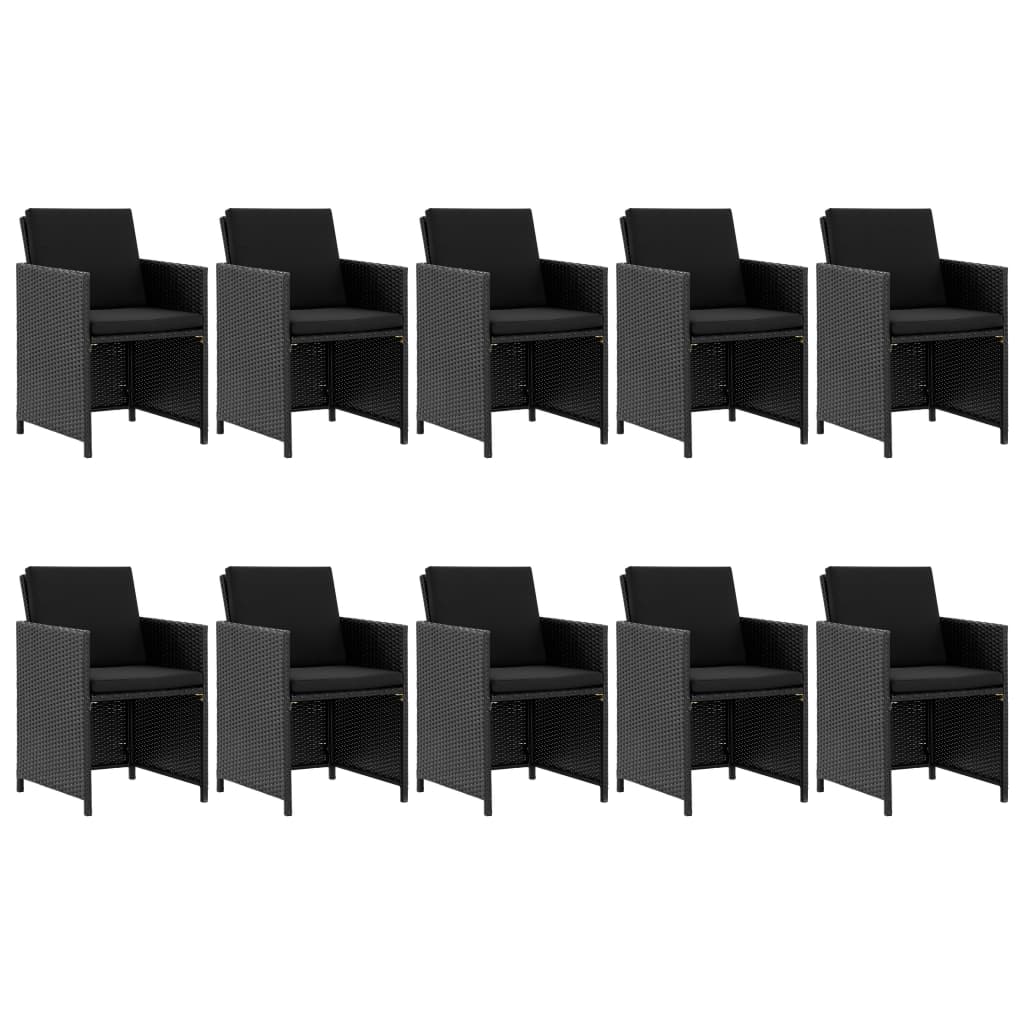 11 pcs conjunto jantar exterior com almofadões vime PE preto - Leva - Me - Contigo