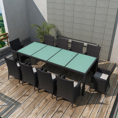 11 pcs conjunto jantar exterior com almofadões vime PE preto - Leva - Me - Contigo