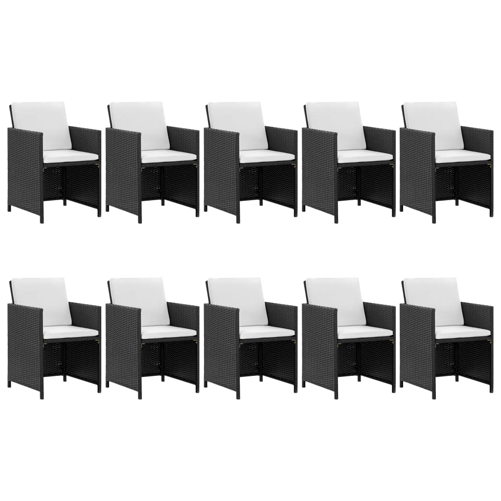 11 pcs conjunto jantar exterior com almofadões vime PE preto - Leva - Me - Contigo