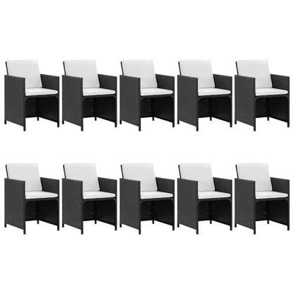 11 pcs conjunto jantar exterior com almofadões vime PE preto - Leva - Me - Contigo