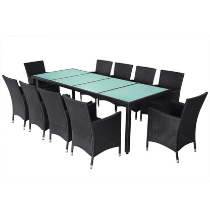 11 pcs conjunto jantar exterior com almofadões vime PE preto - Leva - Me - Contigo