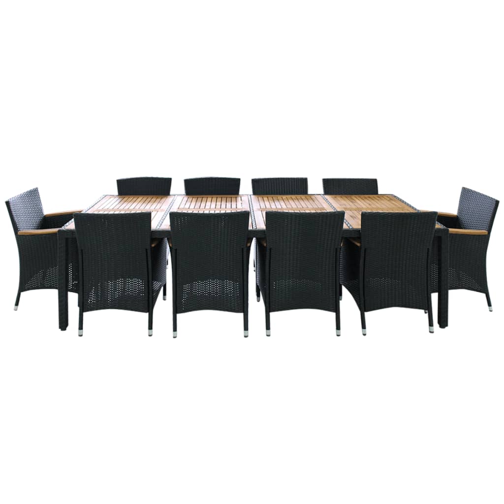 11 pcs conjunto jantar exterior com almofadões vime PE preto - Leva - Me - Contigo